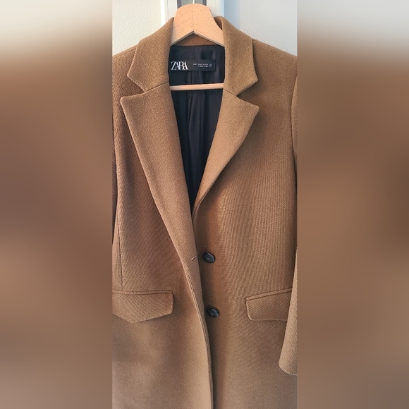 ZARA Brown Single-Breasted Wool Coat - Picture 3 of 7